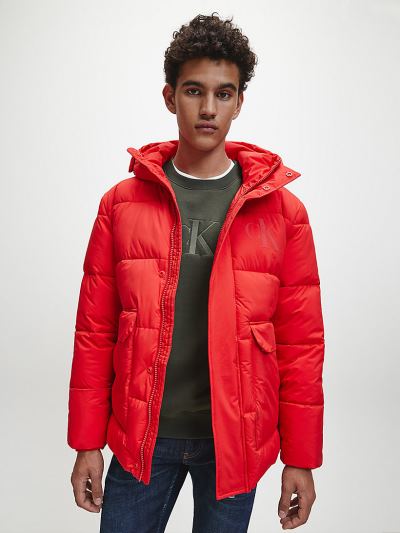 Calvin Klein Ruhák HU685929 | Calvin Klein Recycled Polyester Hooded Férfi Dzseki Piros